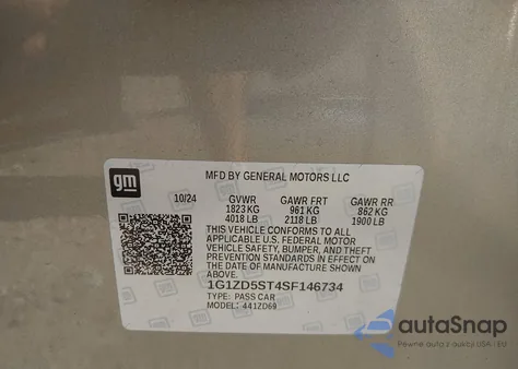 2025 Chevrolet Malibu Fwd 1Lt from USA, damaged, VIN 1G1ZD5ST4SF146734